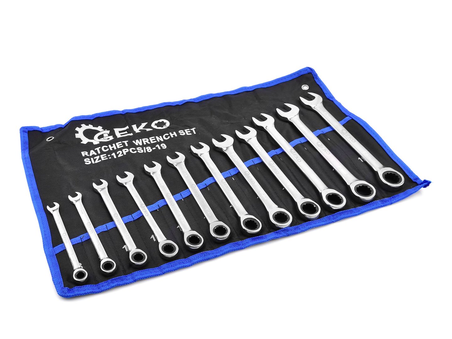 Klíče očkoploché ráčnové 8 - 19mm, sada 12ks - GEKO