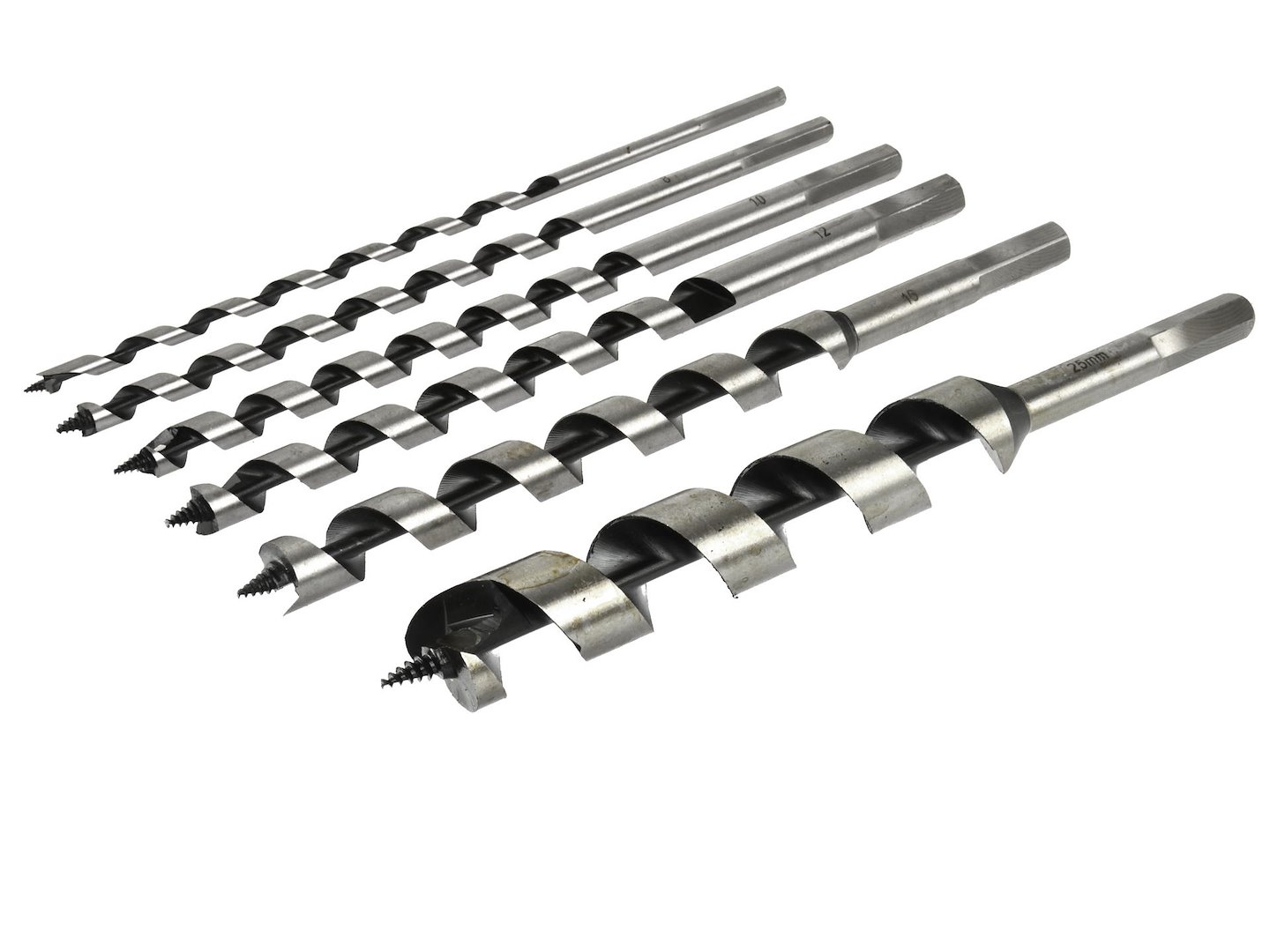 Vrtáky hadovité do dřeva, sada 6ks, 6-25mm, délka 230mm, v dřevěné kazetě - GEKO