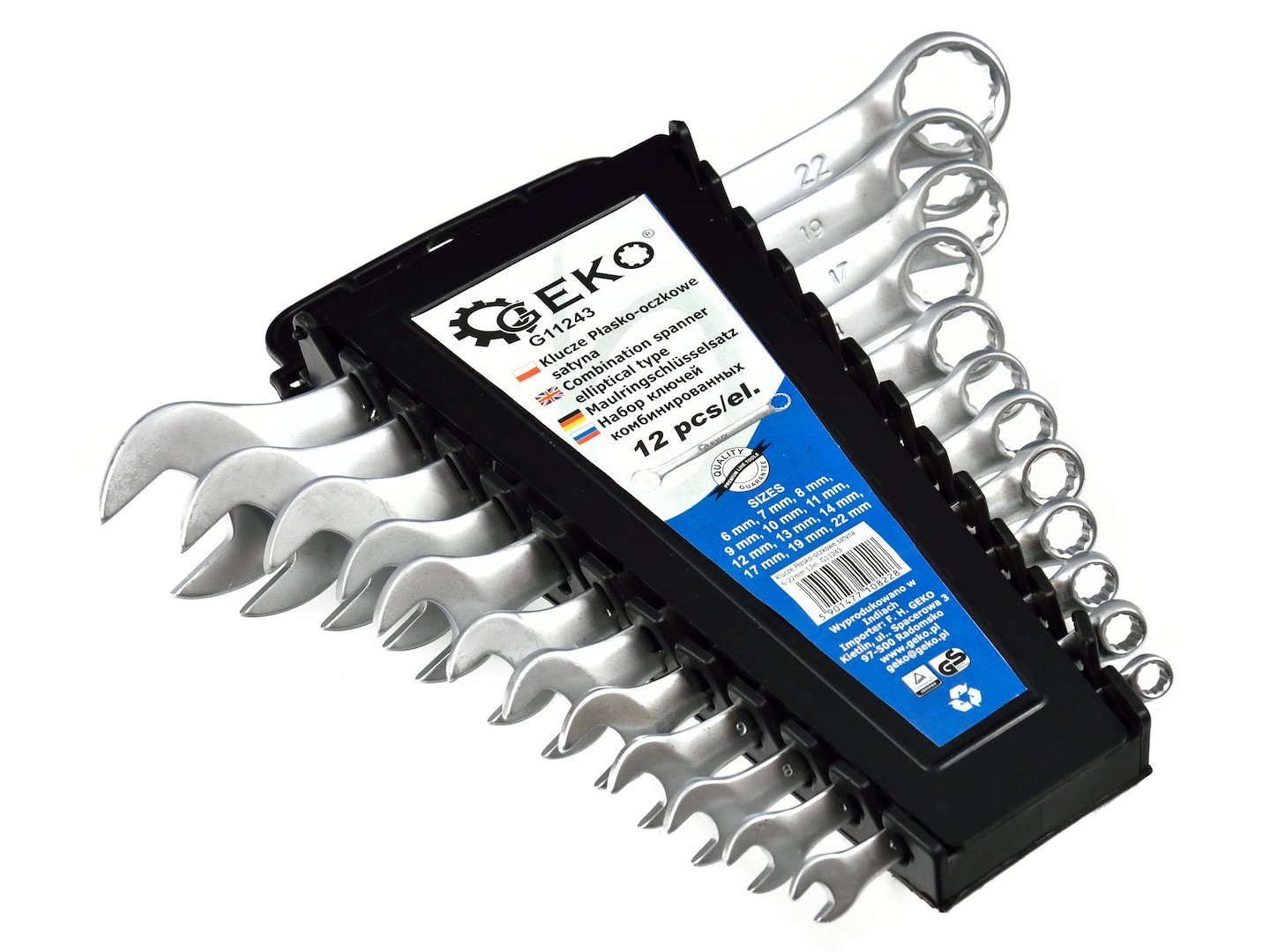 Sada klíčů očkoplochých, 12ks, 6-22mm, plast. držák s klipem, – GEKO