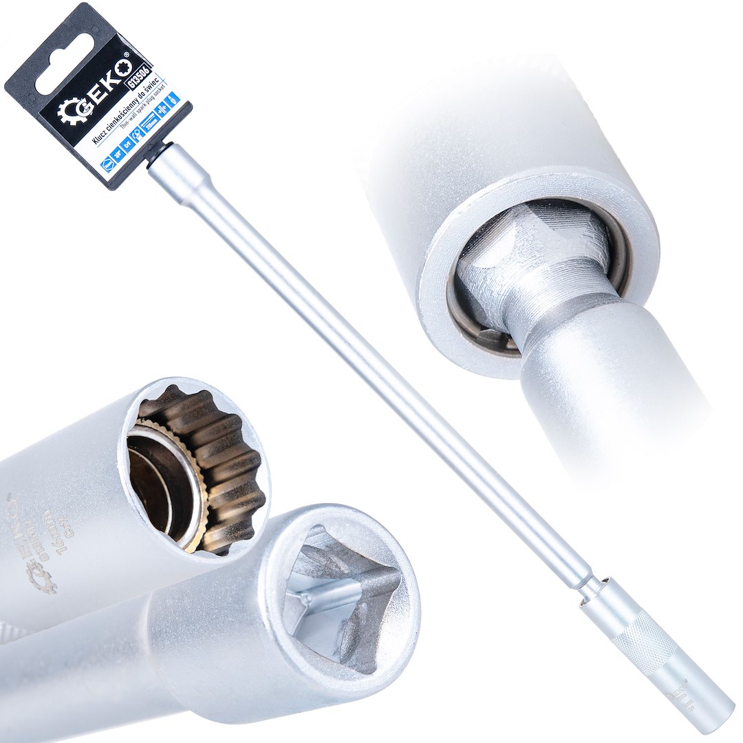 GEKO 3/8" 14mm tenkostěnný klíč na zapalovací svíčky s univerzálním kloubem