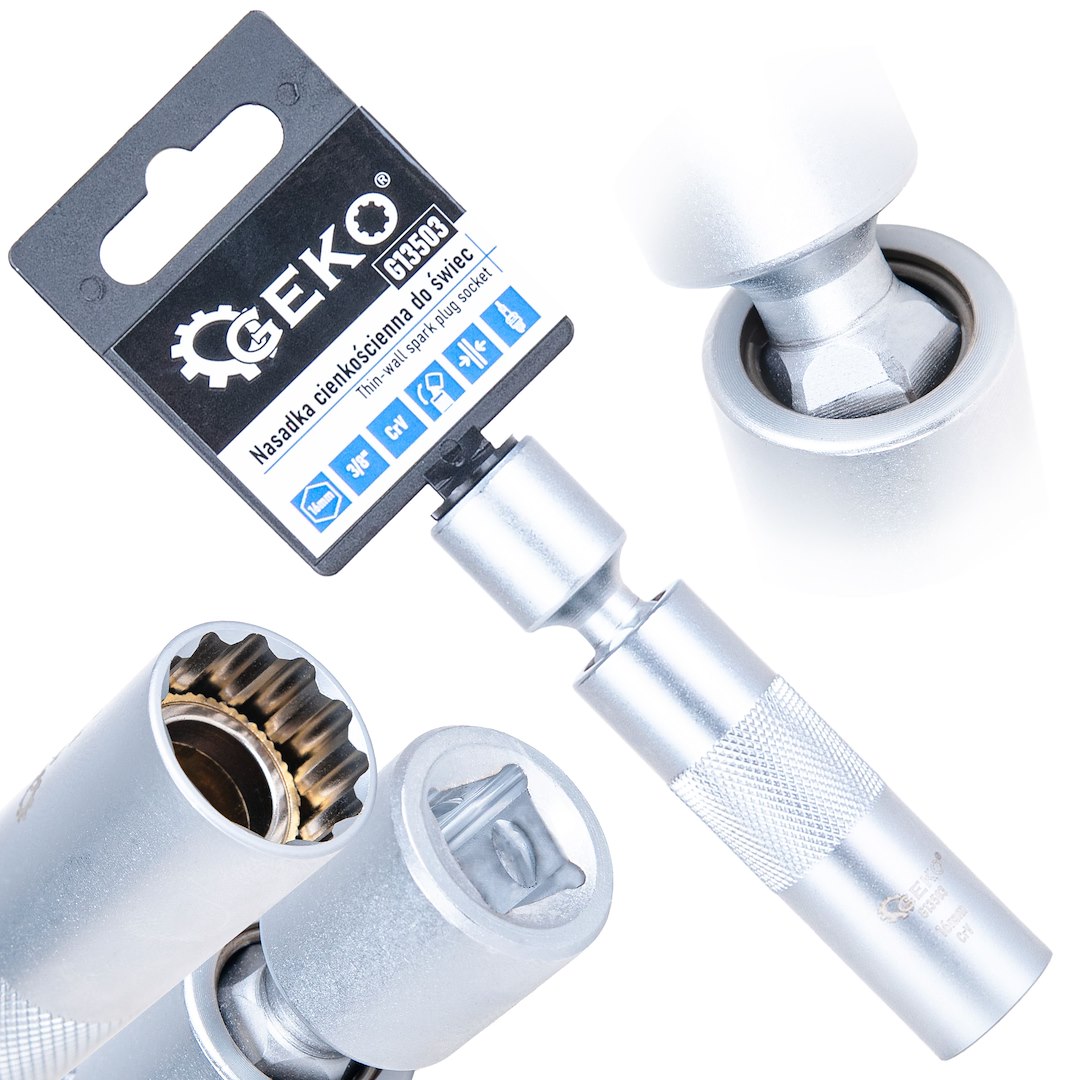 GEKO 3/8" 16mm tenkostěnná zástrčka zapalovací svíčky s univerzálním kloubem