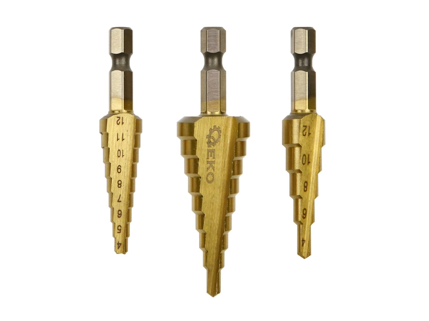Stupňovité kuželové vrtáky 1/4", 3ks - GEKO