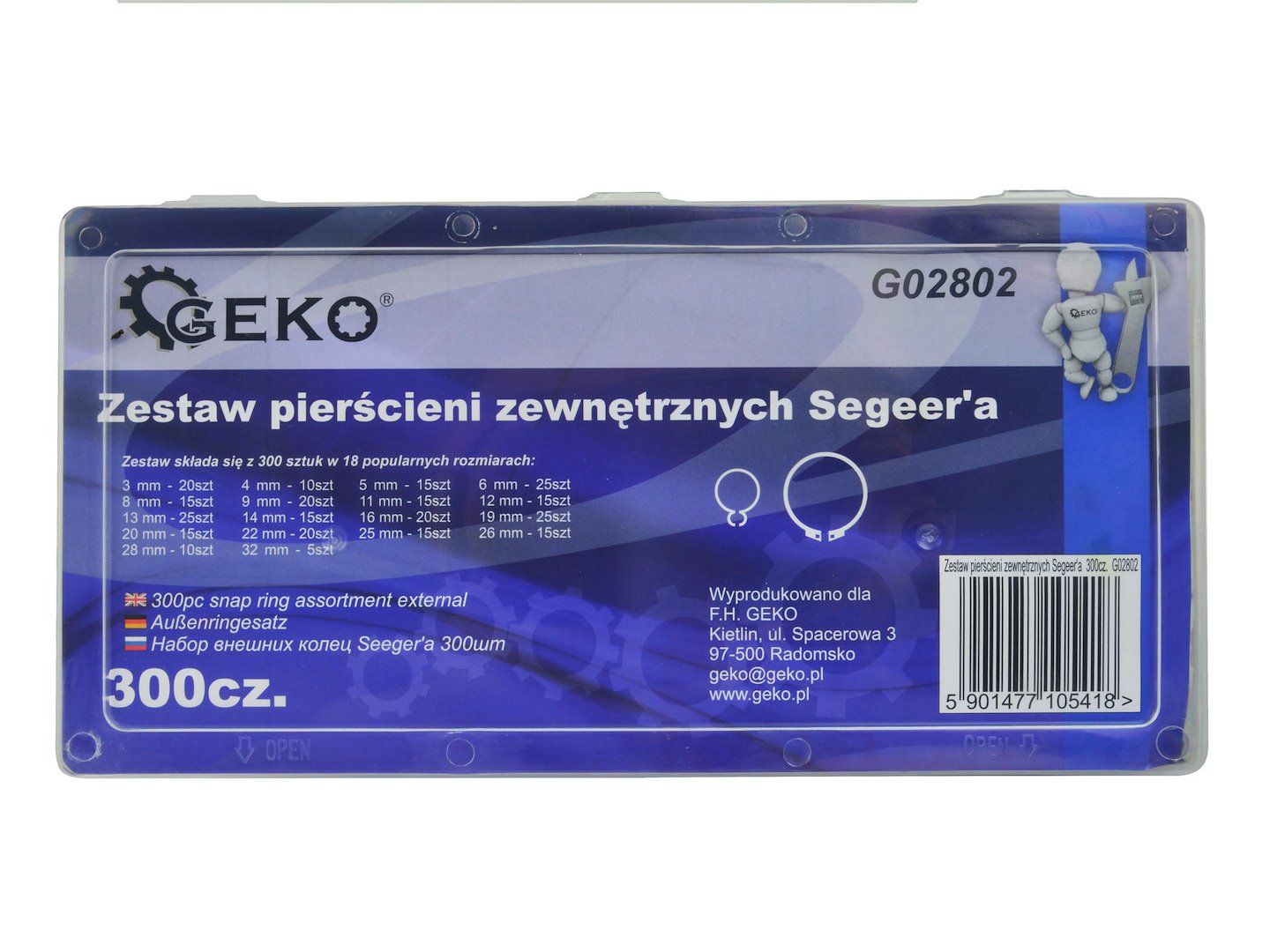 Pojistné kroužky sada 300ks, R1-R19, pr. 3 -32mm, - GEKO (obrázek 4)