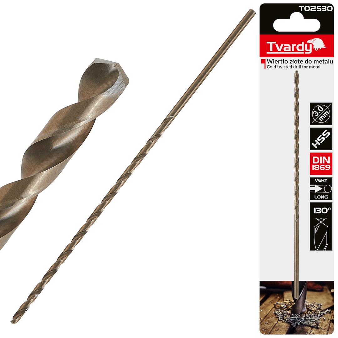 GEKO Dlouhý HSS DIN1869 3,0 x 150 mm zlatý kovový spirálový vrták