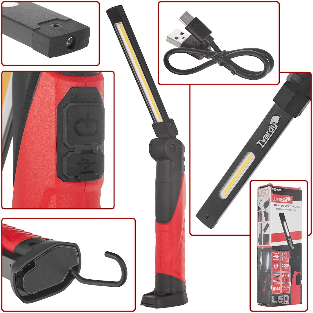 GEKO Skládací dílenská lampa s magnetem LED COB 5W + 3W 2600mAh 650lm IP44