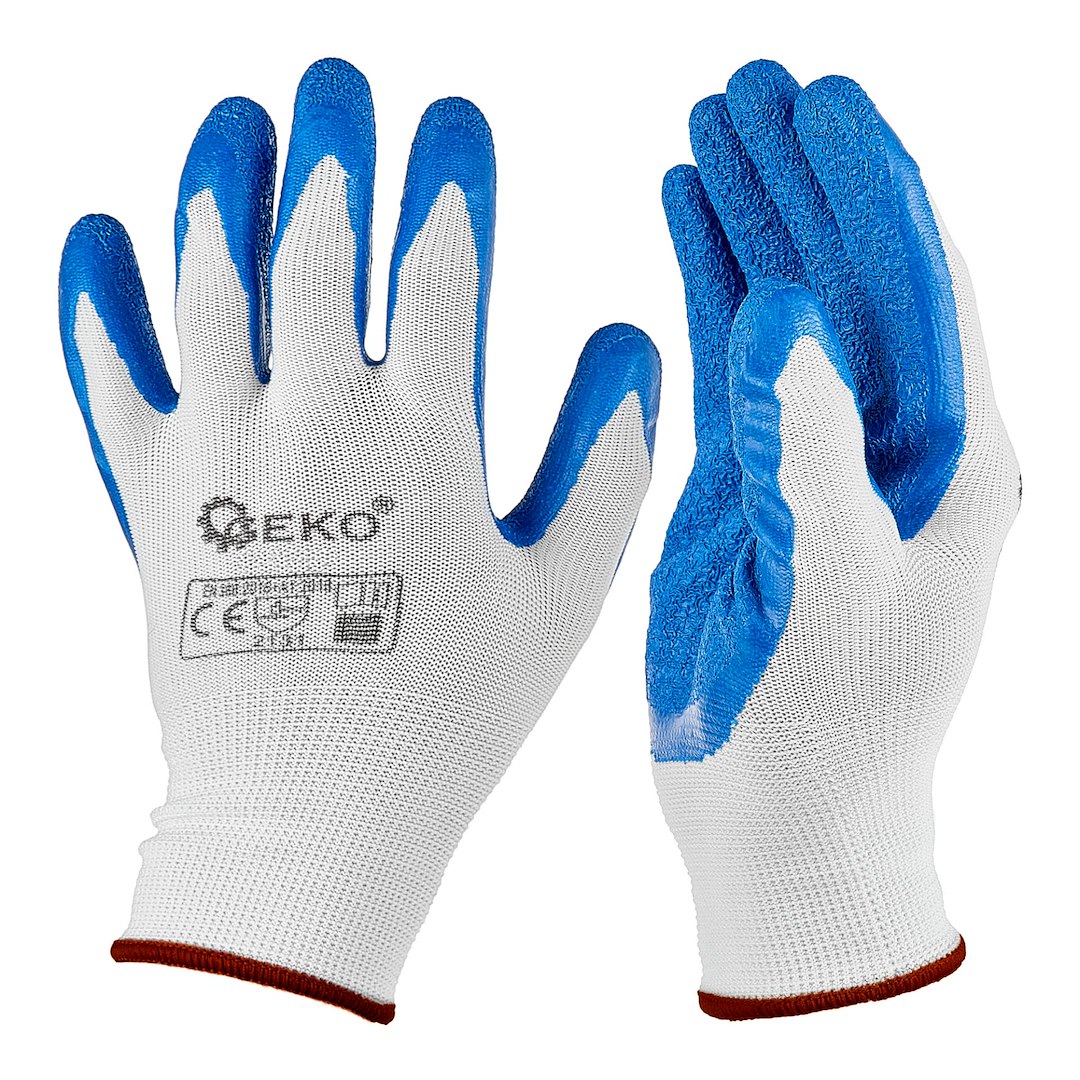 GEKO Polyesterové ochranné pracovní rukavice s. 9 /latex bílá a modrá/