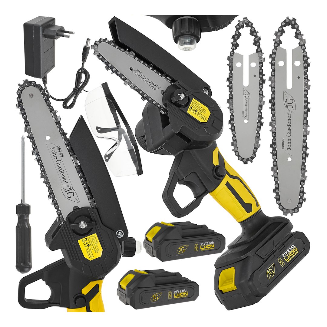 GEKO Akumulátorová řetězová pila 21 V, 2x2,0 Ah – sada XXL