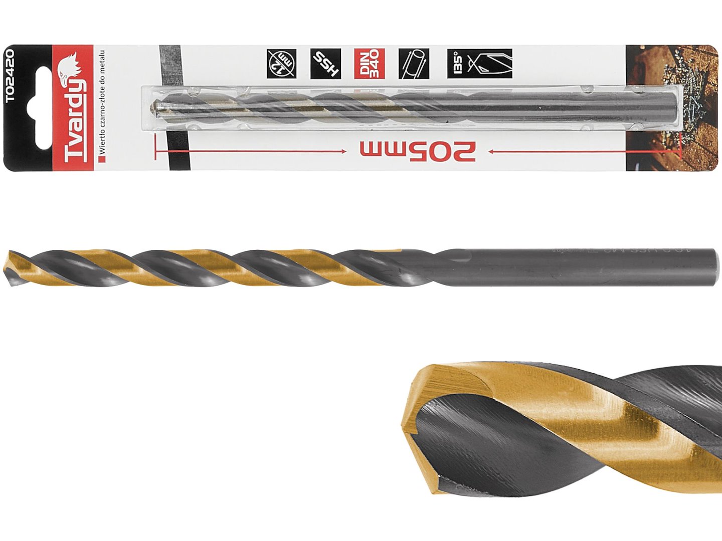 GEKO Dlouhý HSS M2 12,0 mm černý a zlatý kovový spirálový vrták