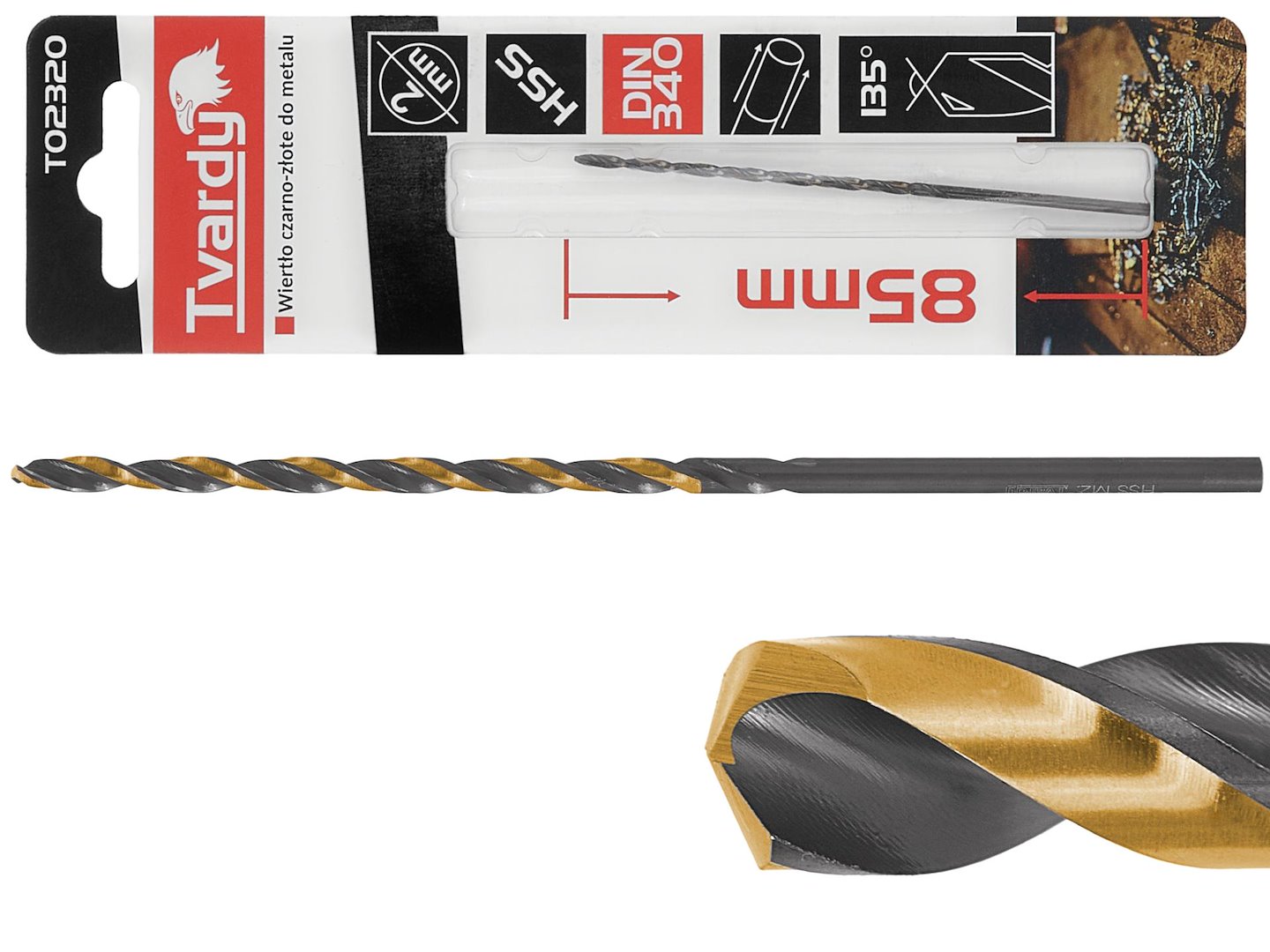 GEKO Dlouhý HSS M2 2,0 mm černý a zlatý kovový spirálový vrták