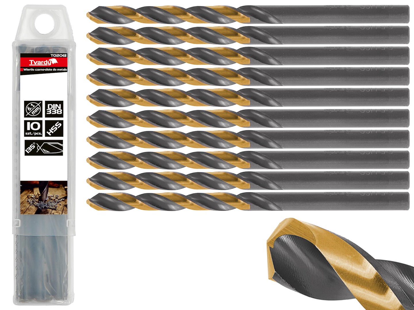 GEKO HSS 6,10 mm černý a zlatý kovový spirálový vrták
