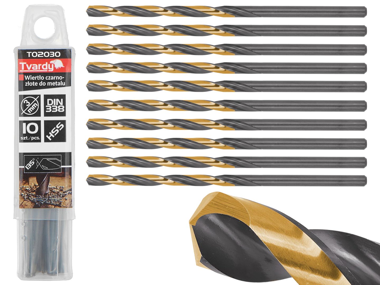 GEKO HSS 3,00 mm černý a zlatý kovový spirálový vrták