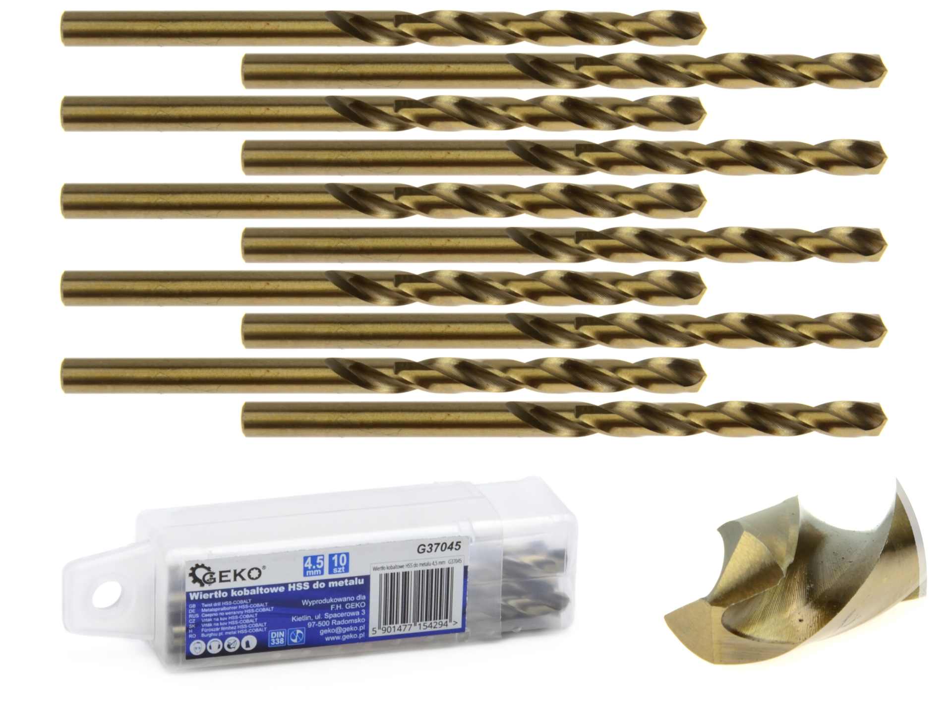 GEKO Vrták do kovu 4,5mm HSS Co5 kobalt, balení 10 ks