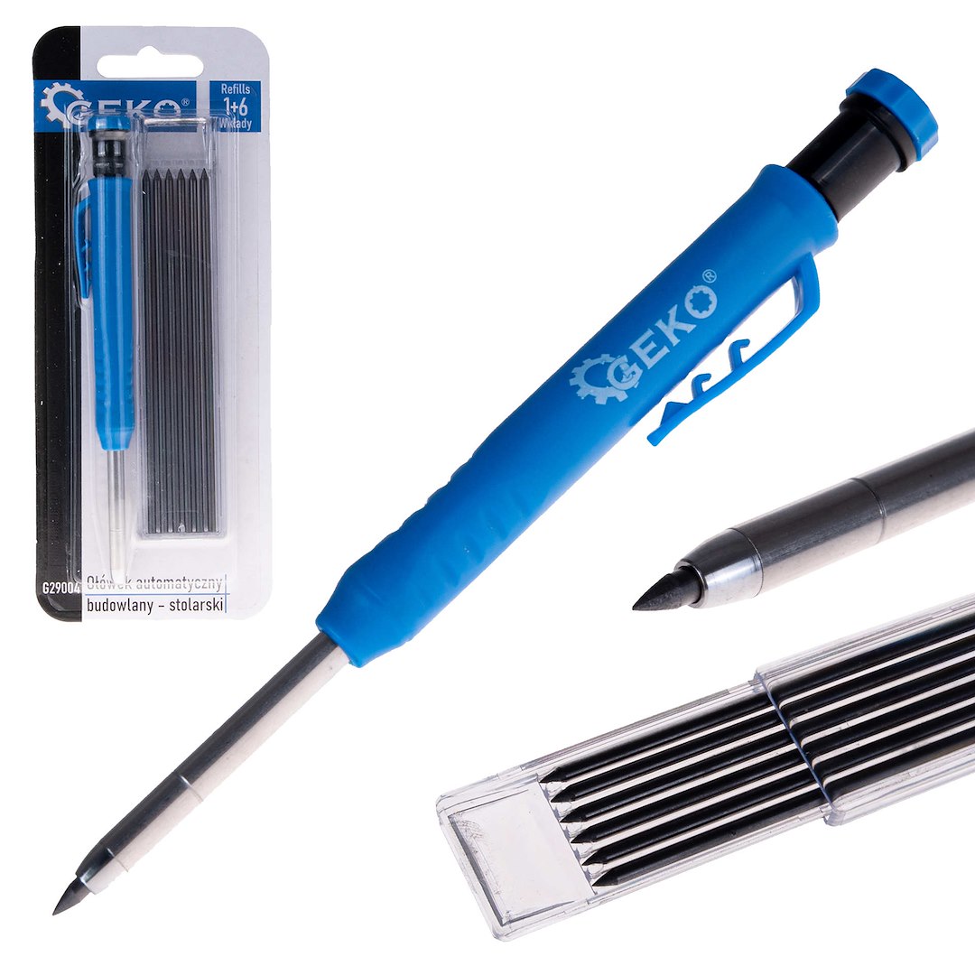 GEKO Tužka stavební, tesařská, s pouzdrem a vyměnitelnou tuhou, 2,8mm, tvrdost HB