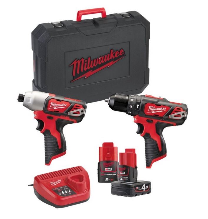 Sada aku nářadí 12V: vrtačka, utahovák, 2 baterie, nabíječka - Milwaukee M12 BPP2B-421C