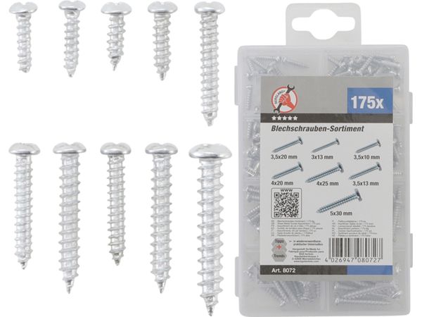 Levně BGS Technic BGS 8072 Šrouby do plechu Kraftmann pr. 3 ÷ 5 mm (Sada 175 dílů)