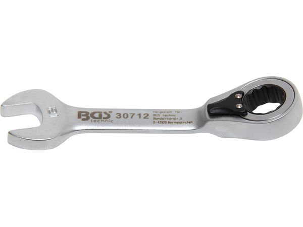 BGS Technic BGS 30712 Očkoplochý klíč 12 mm s ráčnou, extra krátký