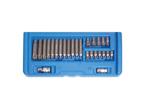 Levně BGS Technic BGS 5022 Bity 3/8" T-profil (Torx) s vrtáním T10 ÷ T70 (30 a 75 mm). Sada 26