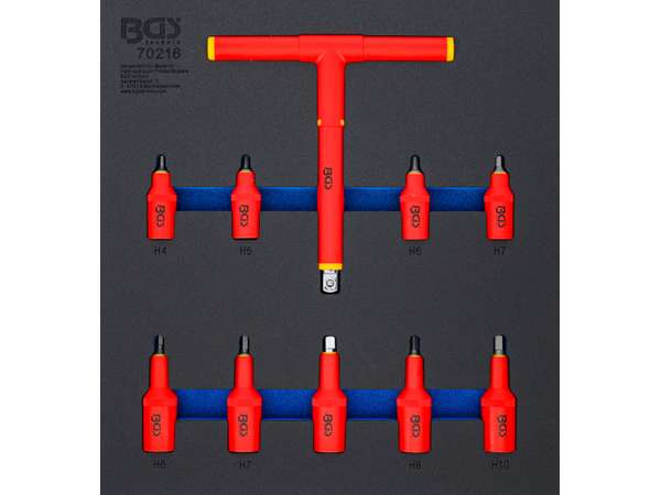 Levně BGS Technic BGS 70216 Vložka do dílenského vozíku 2/3: VDE nástrčné hlavice 3/8"-1/2" (Sad