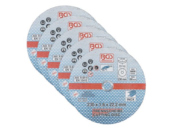 Levně BGS Technic BGS 3937 Rozbrušovací kotouč na nerezovou ocel 230 x 1,6 x 22,2 mm. Sada 5 díl