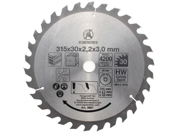 Levně BGS Technic BGS 3957 Pilový kotouč ze slinutého karbidu průměr 315 x 30 x 3,0 mm, 30 zubů