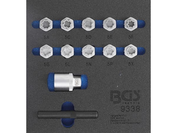 Levně BGS Technic BGS 9338 Zástrčné hlavice pro bezpečnostní šrouby kol Mercedes-Benz (Sada 12 d