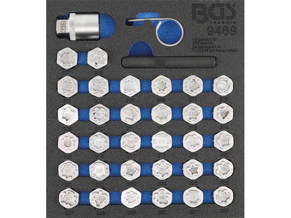 Levně BGS Technic BGS 9469 Zástrčné hlavice pro bezpečnostní šrouby kol Mercedes-Benz (Sada 35 d