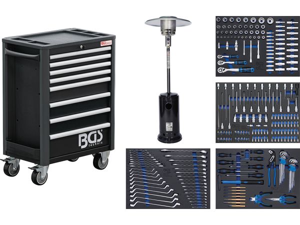 Levně BGS Technic BGS 4208 Dílenský vozík Profi Exclusive (8 zásuvek s 255 ks nářádí) a plynový