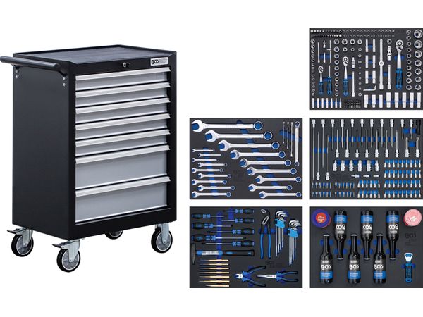 Levně BGS Technic BGS 6077 Dílenský vozík, pojízdný, 7 zásuvek. Vybavený 354 ks nářadí