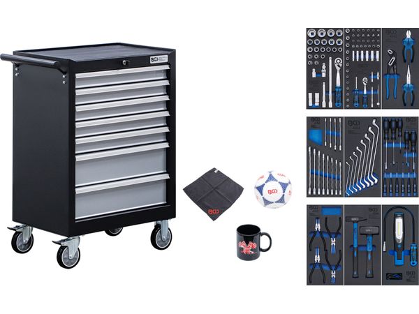 Levně BGS Technic BGS 6061 Dílenský vozík, pojízdný, 7 zásuvek. Vybavený 120 ks nářadí