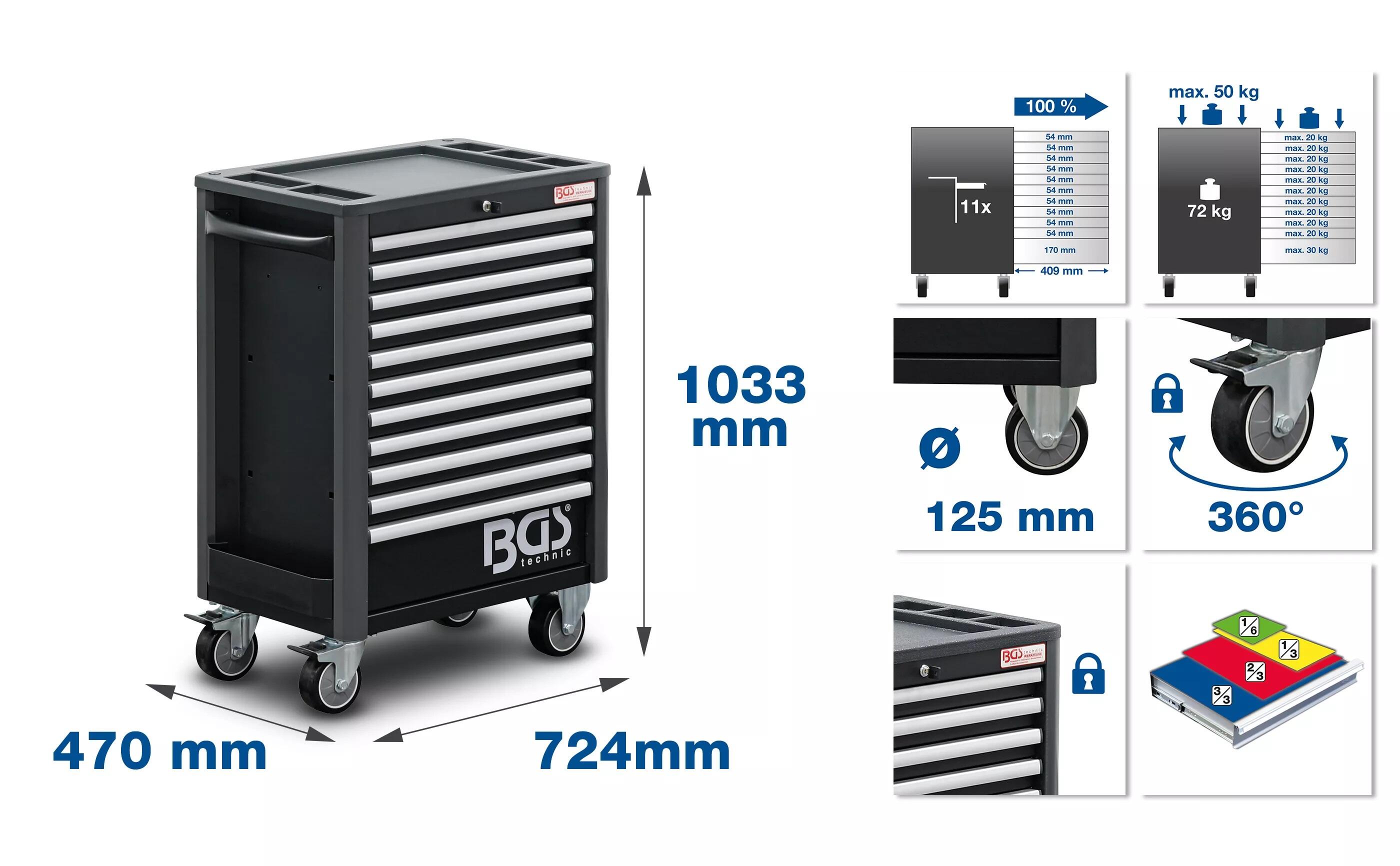 BGS Technic BGS 4103 Dílenský nářaďový vozík - 11 zásuvek. Prázdný