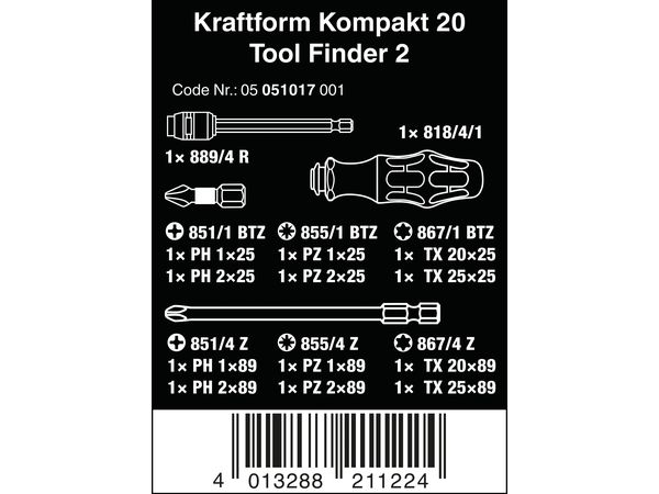 Levně Wera 051017 Šroubovací čepele pro kola a elektrokola Kraftform Kompakt 20 Tool Finder 2 s