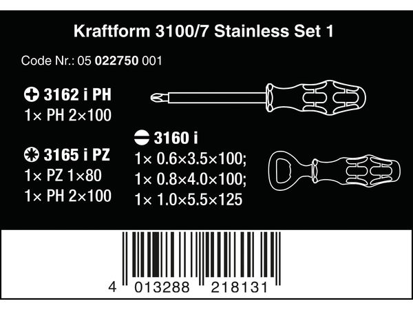 Levně Wera 022750 Šroubováky Kraftform 3100 i/7 Set 1, nerezová ocel (Sada 6 dílů)