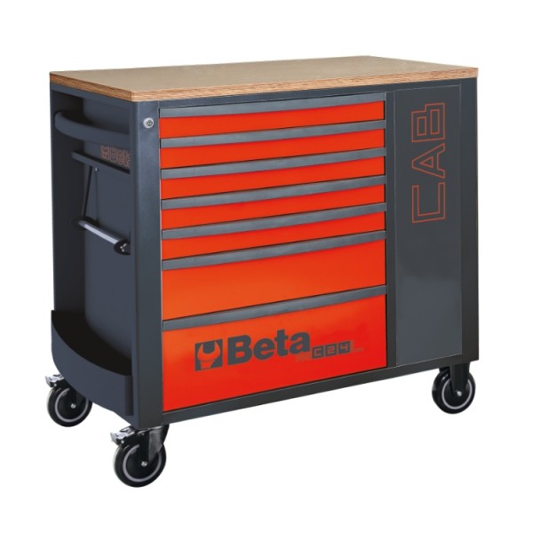 Levně Beta tools Vozík na nářadí se 7 zásuvkami a boční uzamykatelnou skříňkou, červený, 2400/rsc24l-cab/r