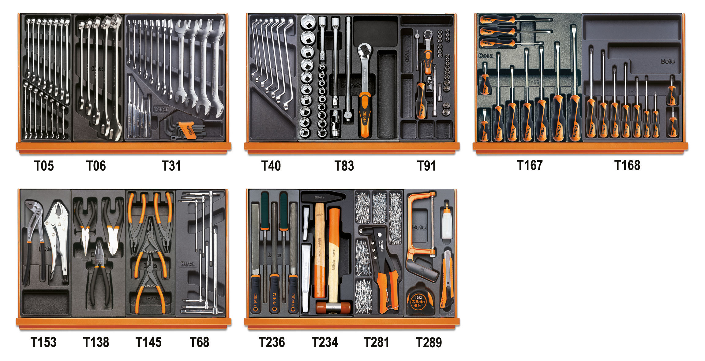 Levně Sada modulů - 153 ks nářadí pro servis a údržbu, 5 plastových modulů - Beta Tools