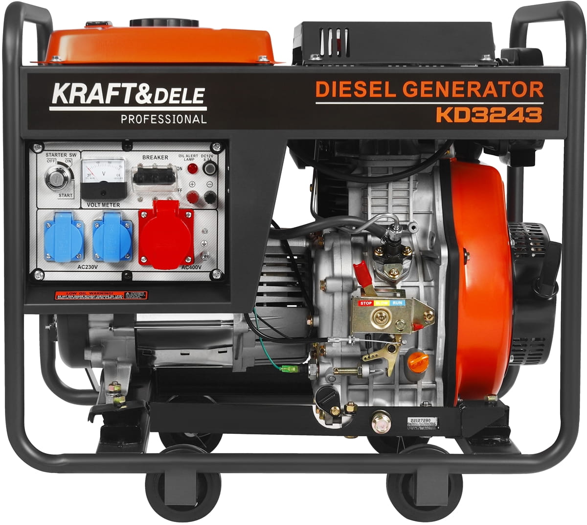 Dieselový generátor 7 kW, 16 kW, 230 V/400 V, 16 HP KD3243
