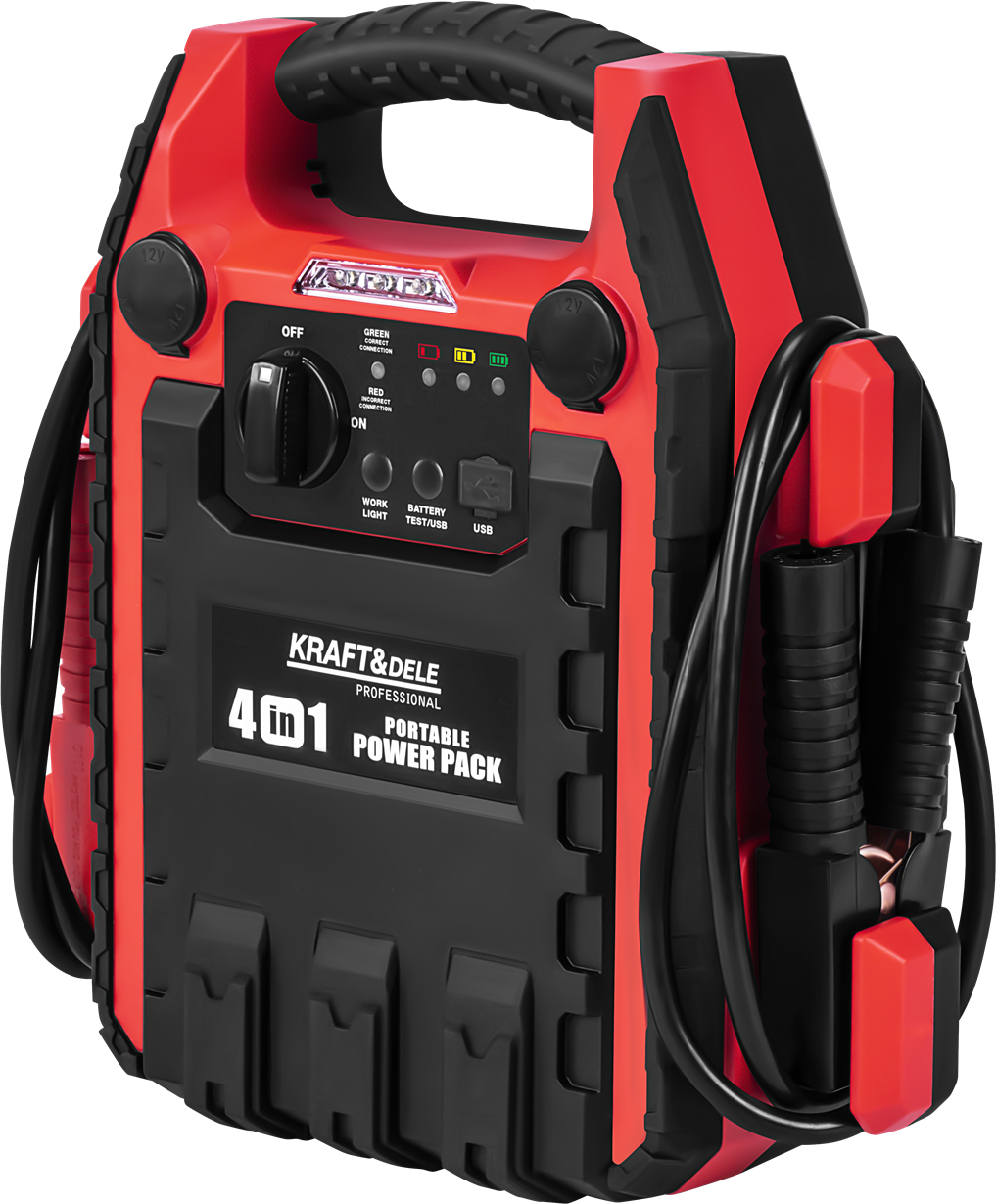 Startovací zdroj 4 v 1 1200/600 A, 22 Ah, 12 V + osvětlení + kompresor KD5346
