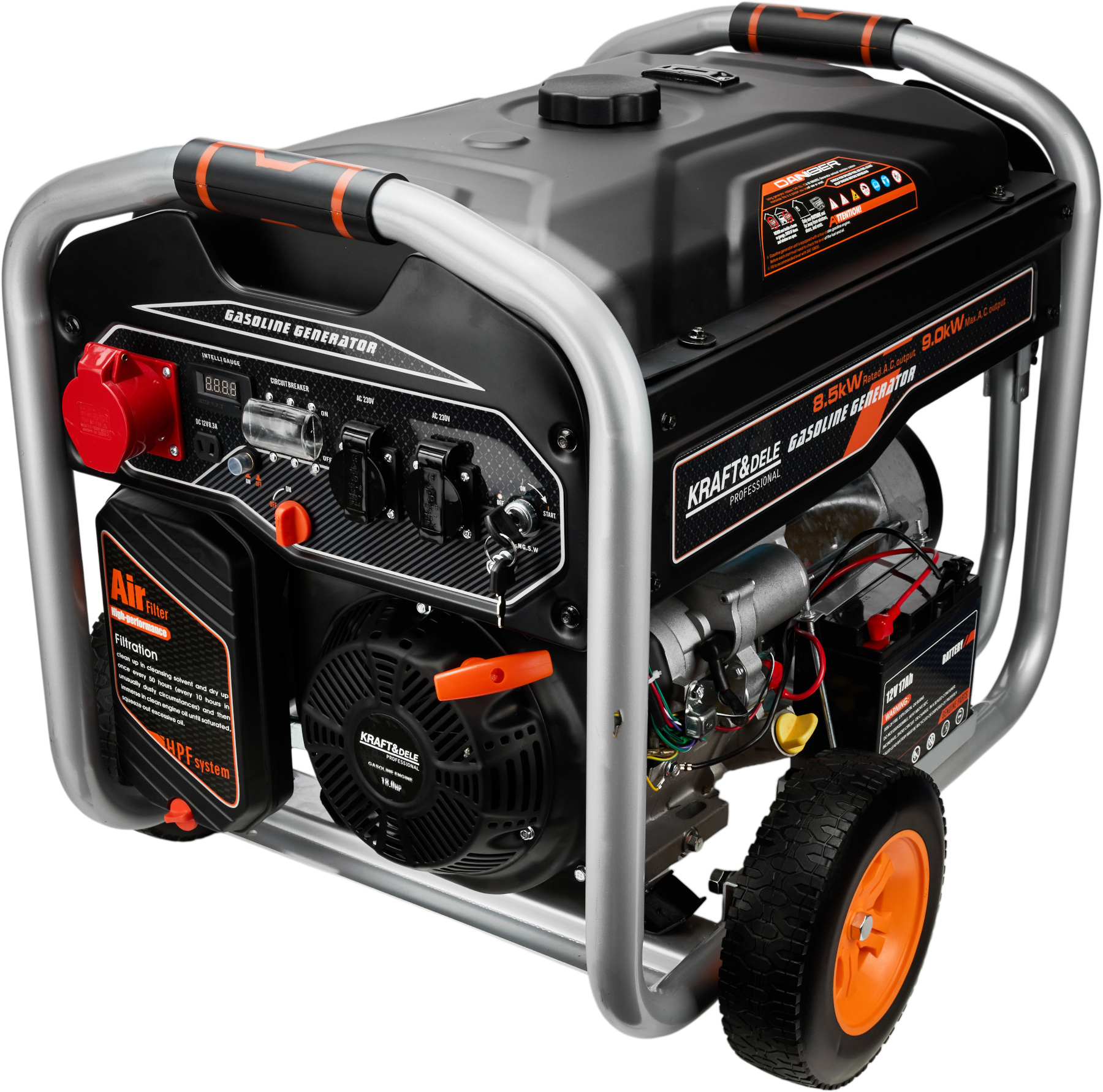 Benzínový generátor 12 V, 230 V, 400 V, 9 kW KD3122