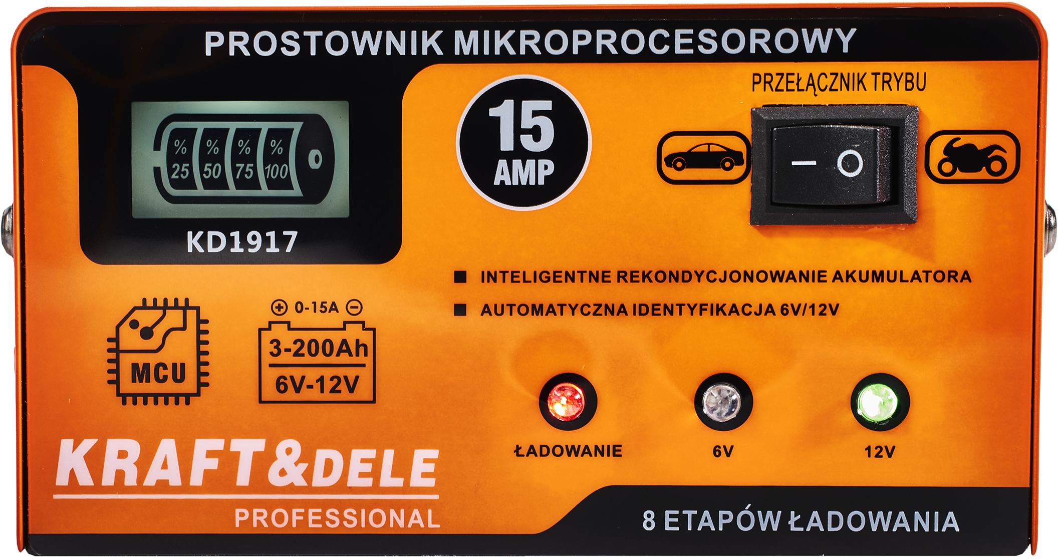 Mikroprocesorový nabíječ 15 A, 6/12 V KD1917