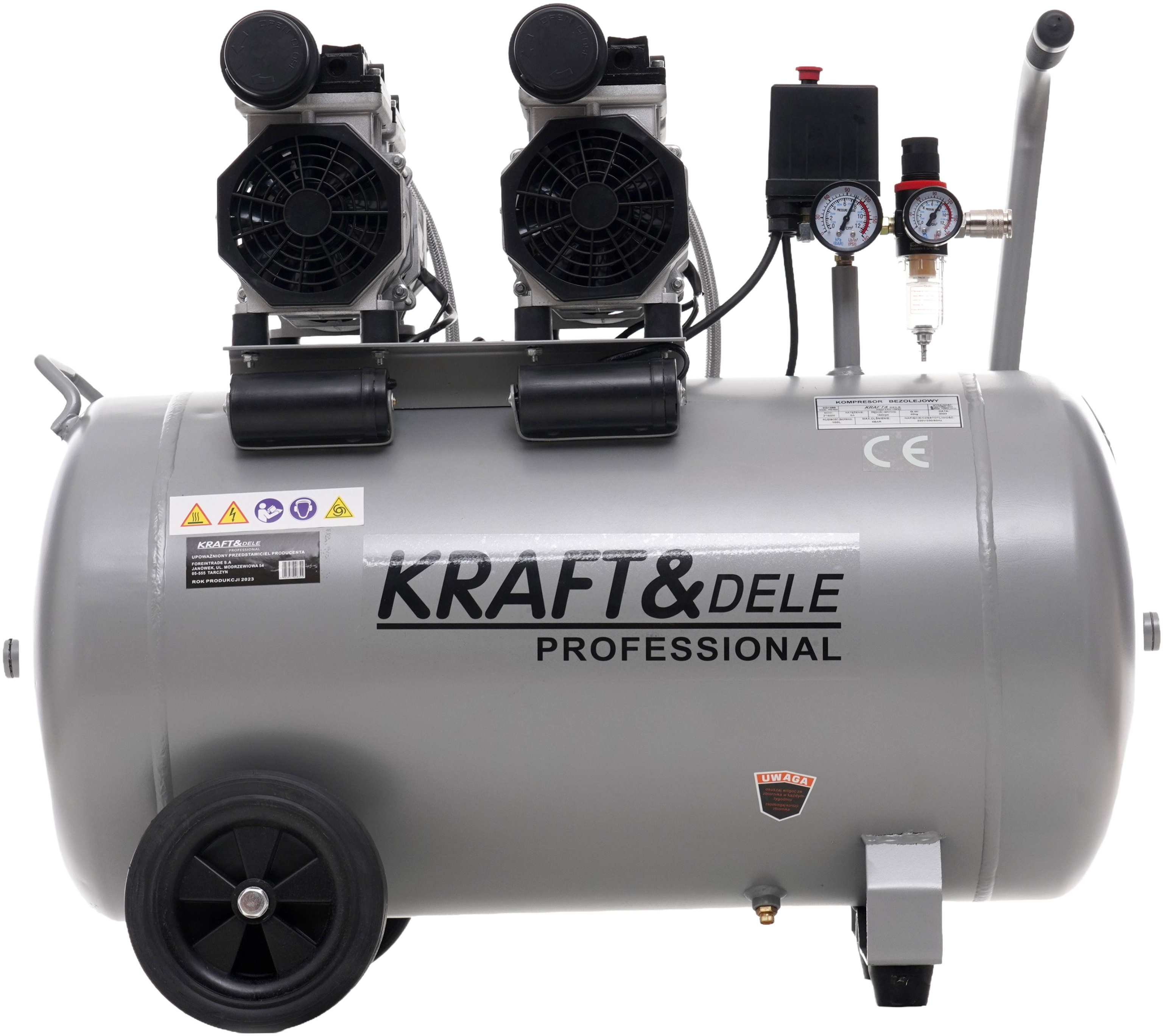 KRAFT&DELE Bezolejový kompresor 100 l, 2 × 1500 W KD1398