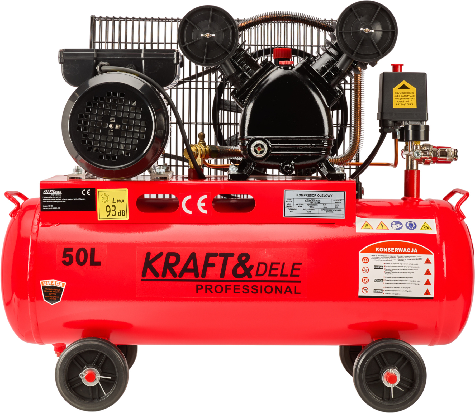 KRAFT&DELE KD403 Olejový kompresor 50 l, 2,8 kW, 480 l/min