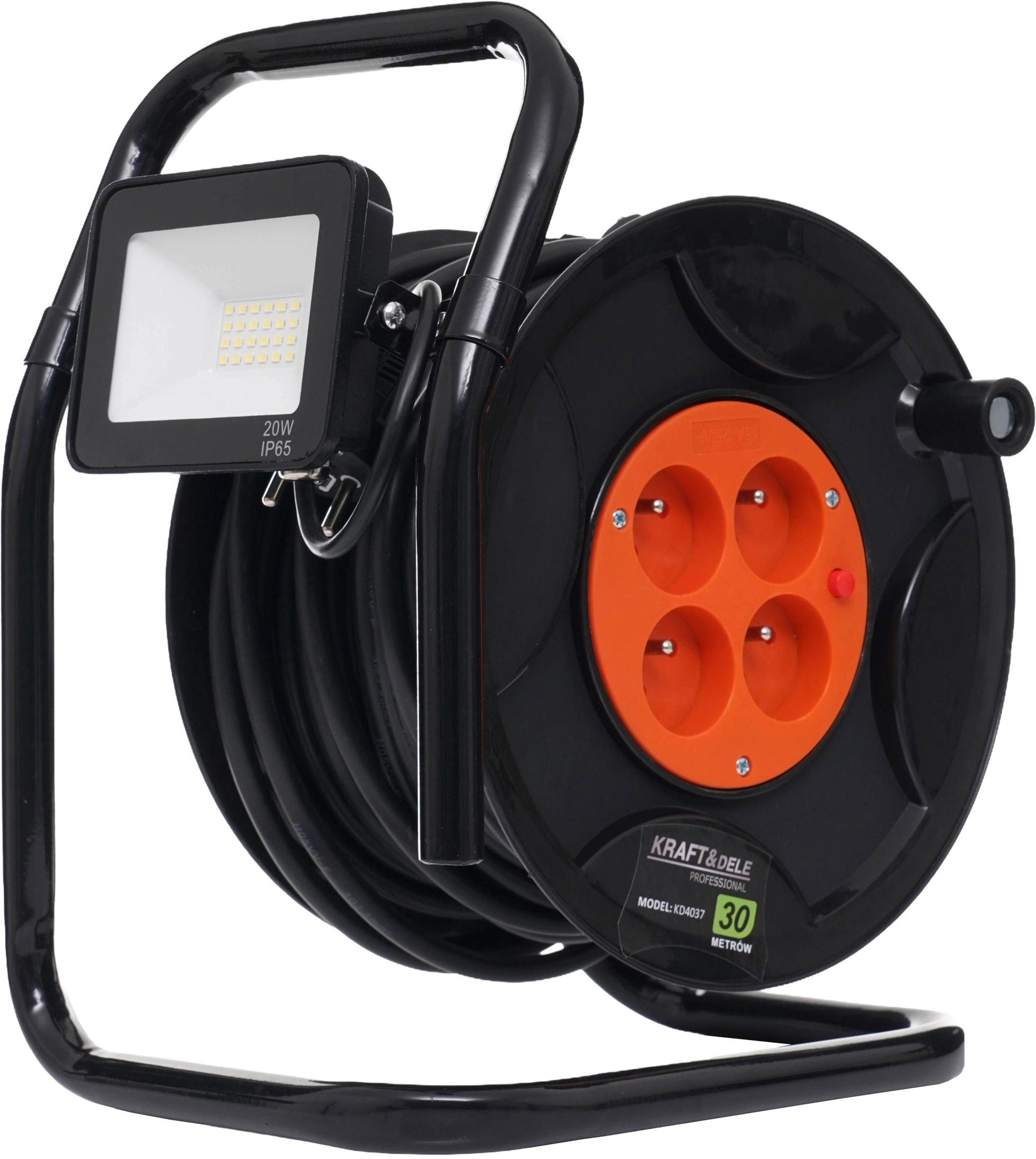KRAFT&DELE Prodlužovací kabel na plastovém navijáku, 30 m + LED KD4037