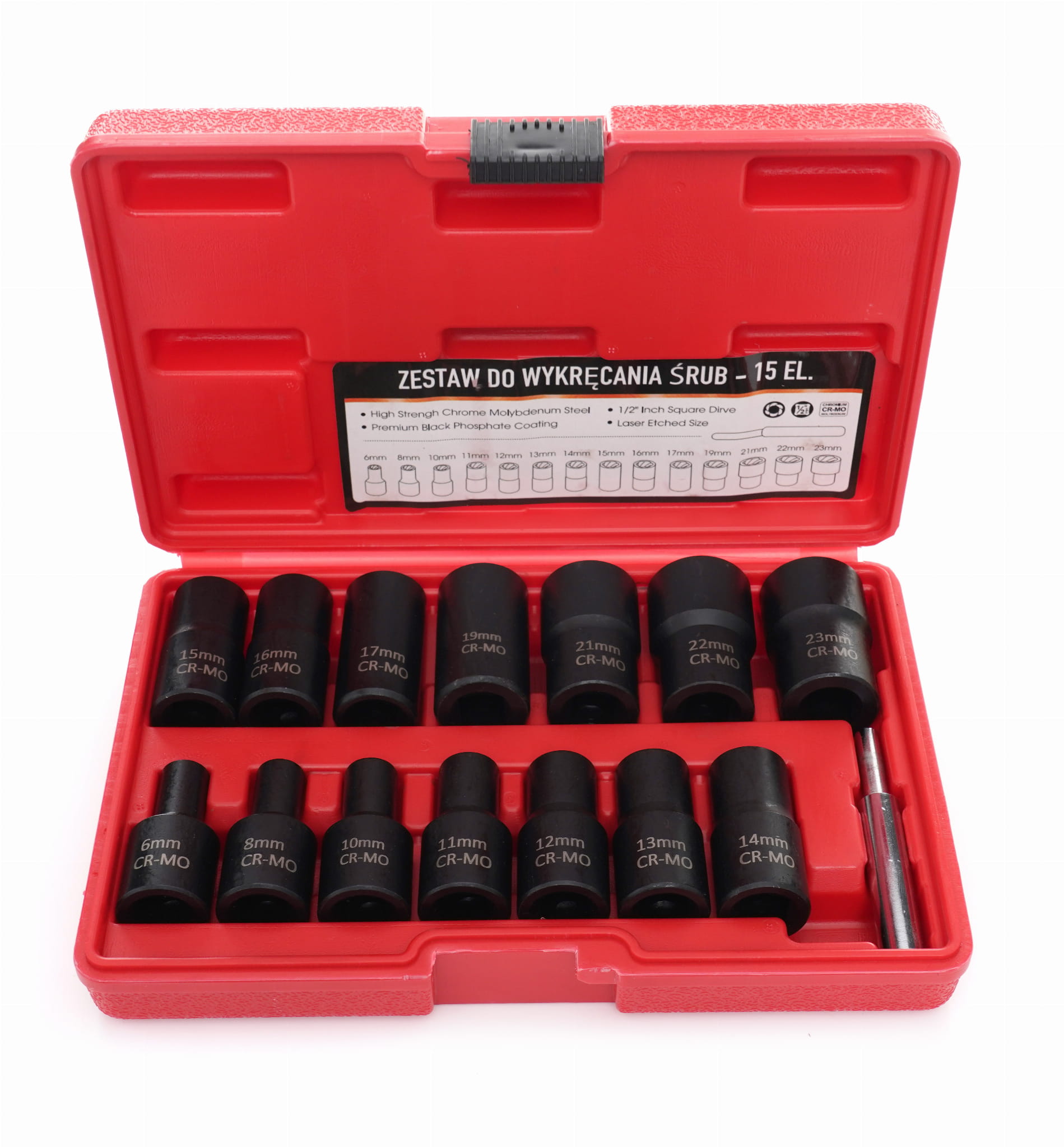 Sada vytahovacích hlavic na poškozené šrouby 1/2", 15 ks KD11793