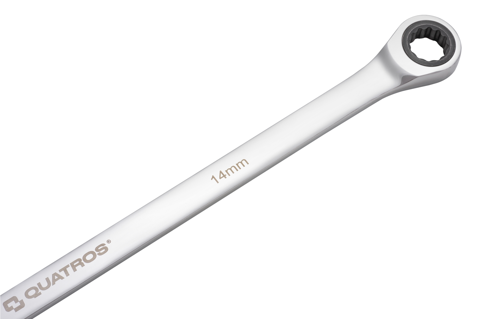 Extra dlouhý očkový ráčnový klíč 14 mm, L=367 mm – QUATROS QS50465A-14