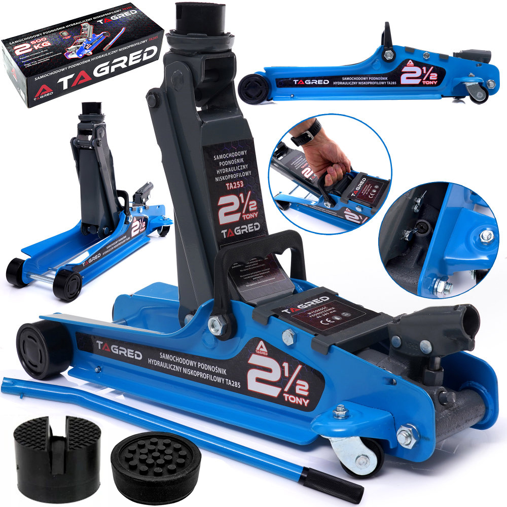 Nízkoprofilový hydraulický zvedák 2,5 t se 2 gumovými podložkami, zesílený