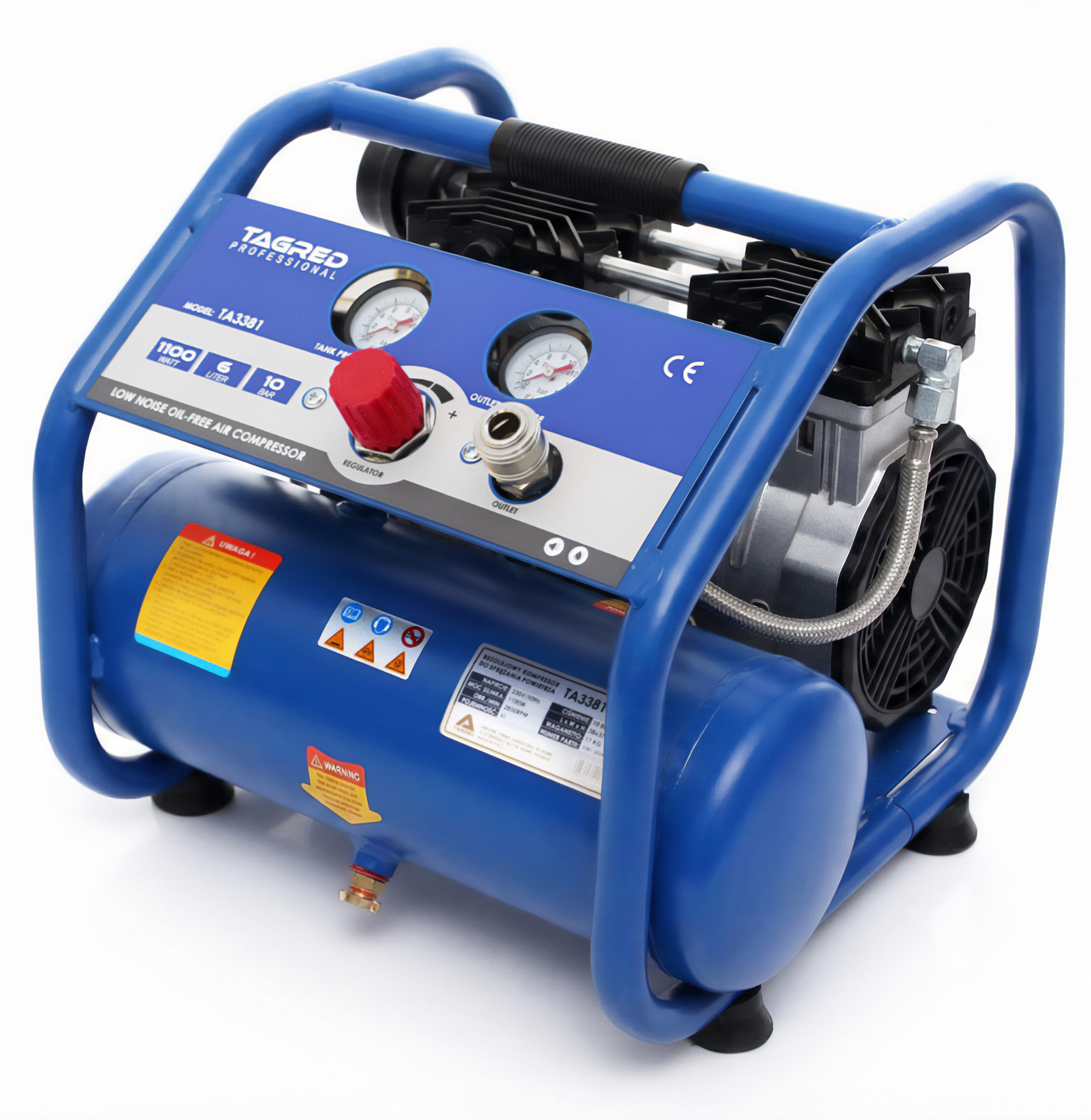 Bezolejový dvoupístový kompresor TAGRED 6 l, 1500 W, 10 bar