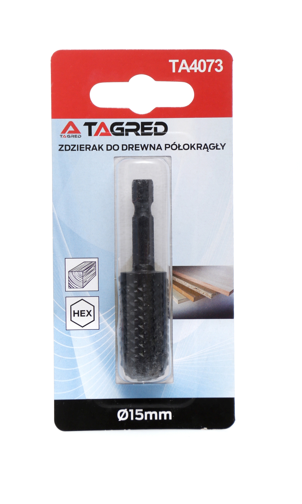 Půlkulatá rotační rašple na dřevo, šestihranná stopka 15 mm