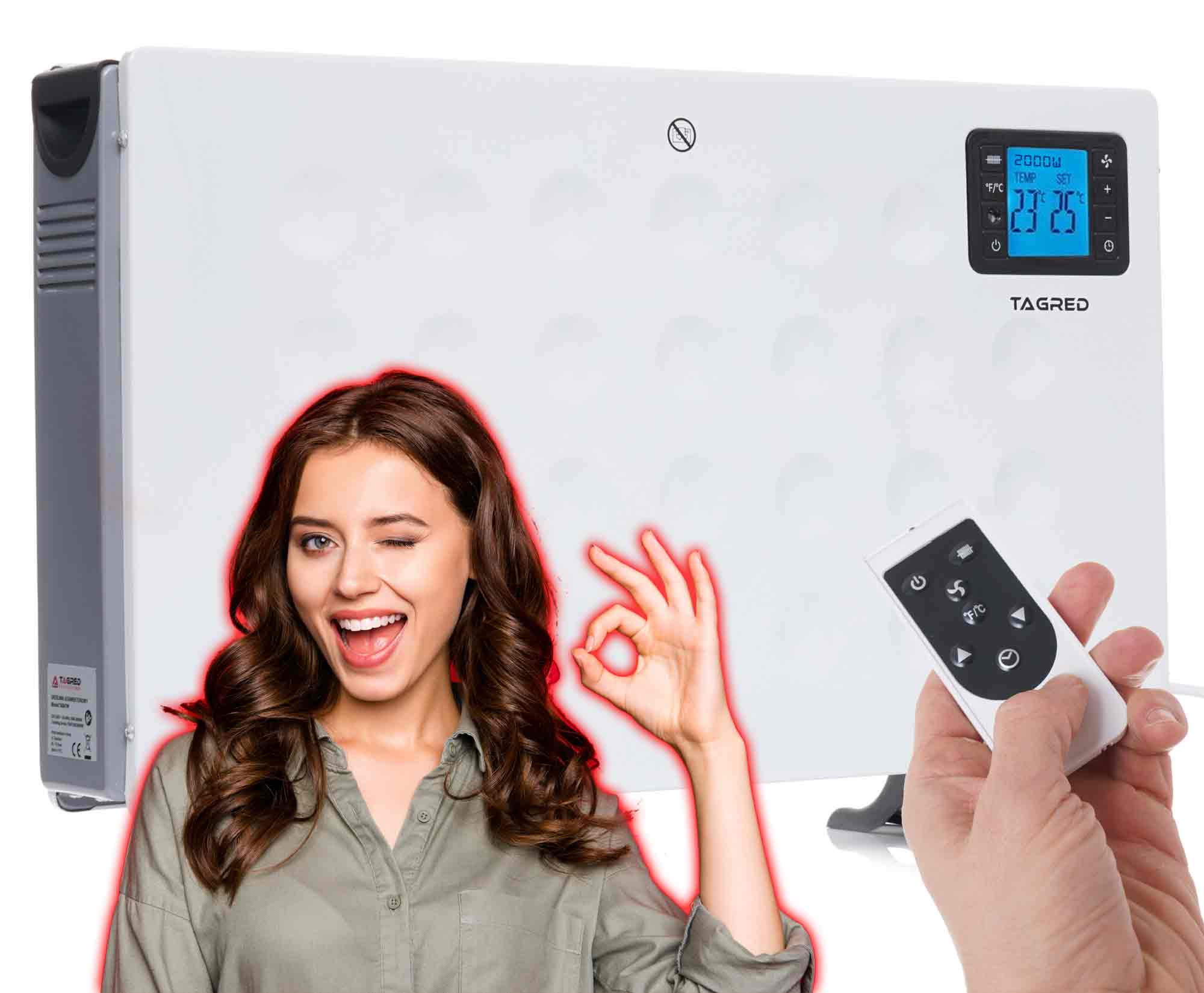 Elektrický konvektorový ohřívač TAGRED 2000 W s dálkovým ovládáním, bílý