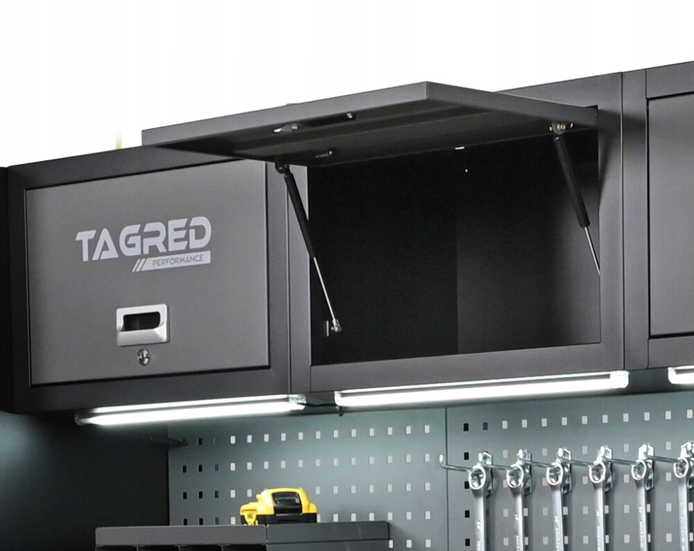 Dílenská nábytková sestava TAGRED 260 cm s pracovní deskou INOX 3D a LED osvětlením