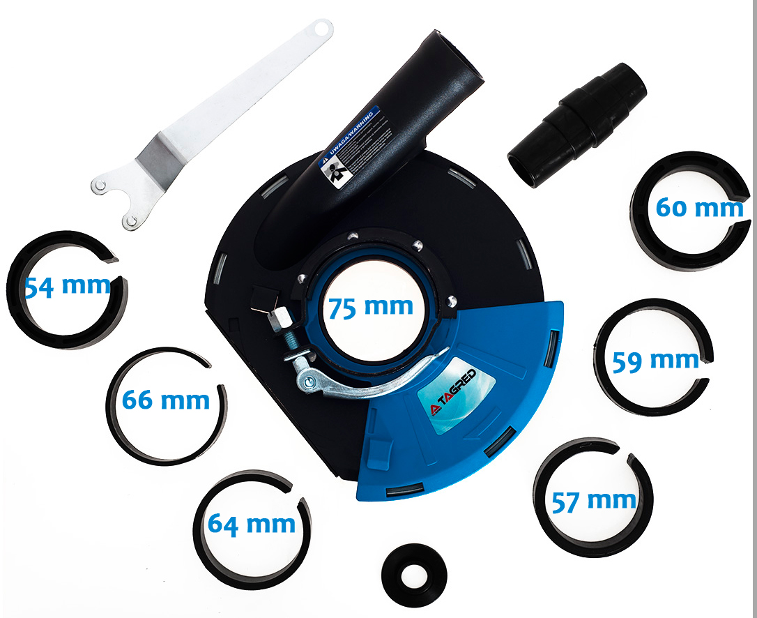 Odsávací kryt s kartáčovým věncem pro úhlovou brusku 180 – 230 mm