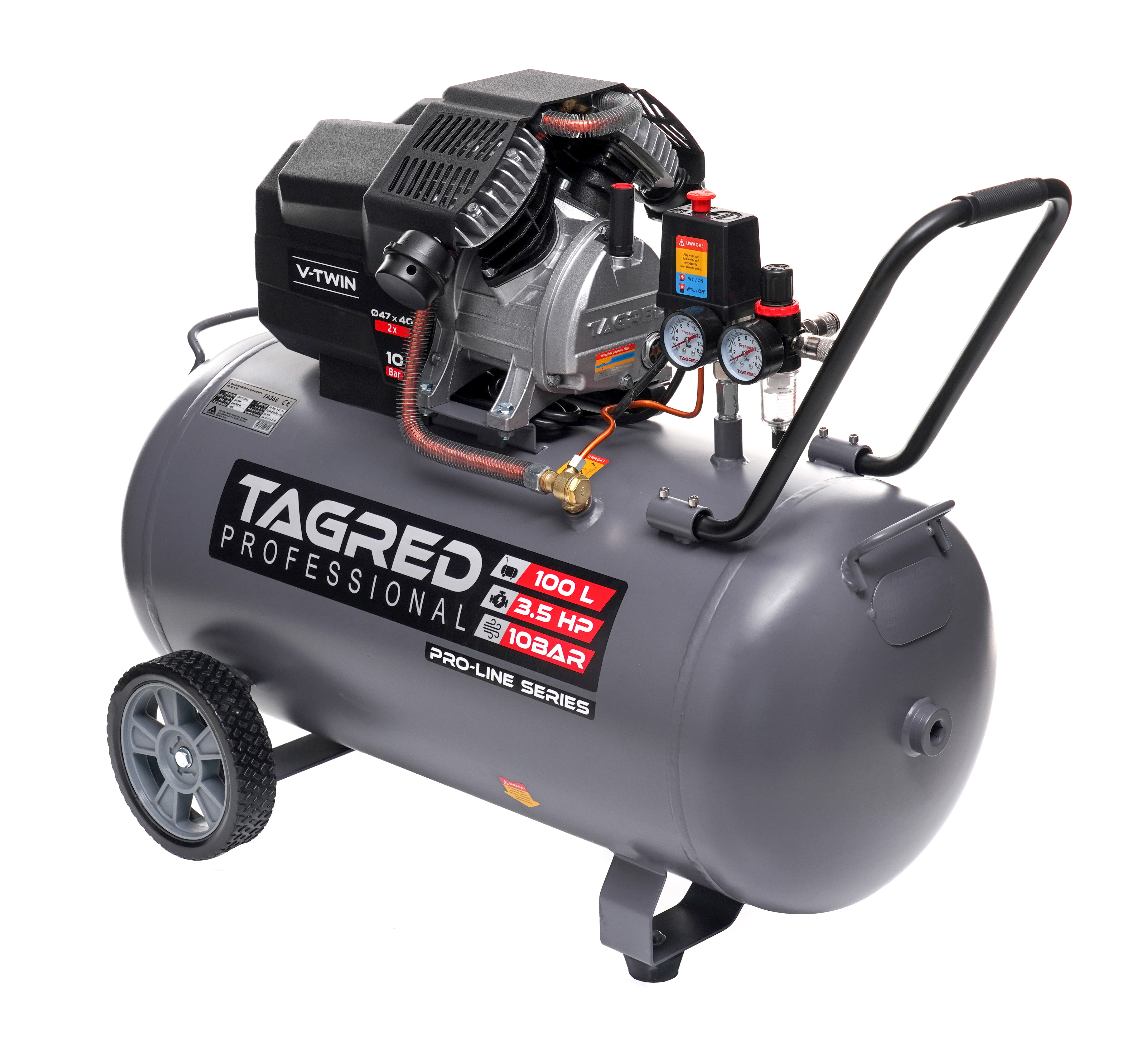 Olejový dvoupístový kompresor TAGRED 100 l, 230 V, 10 bar